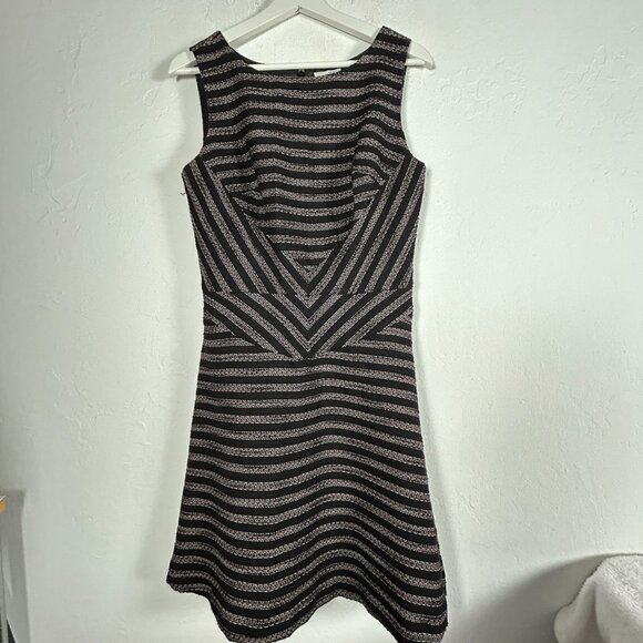 Halogen Womens Black White Striped Textured Sleeveless A-Line Mini Dress Size 6 - Picture 1 of 9
